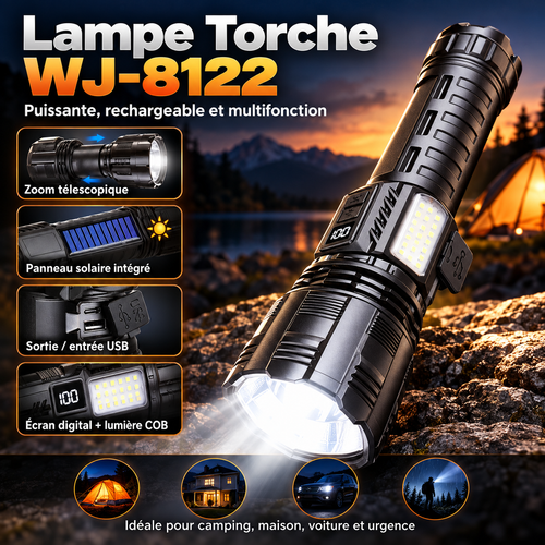 Lampe Torche WJ-8122 Puissante Rechargeable Multifonction