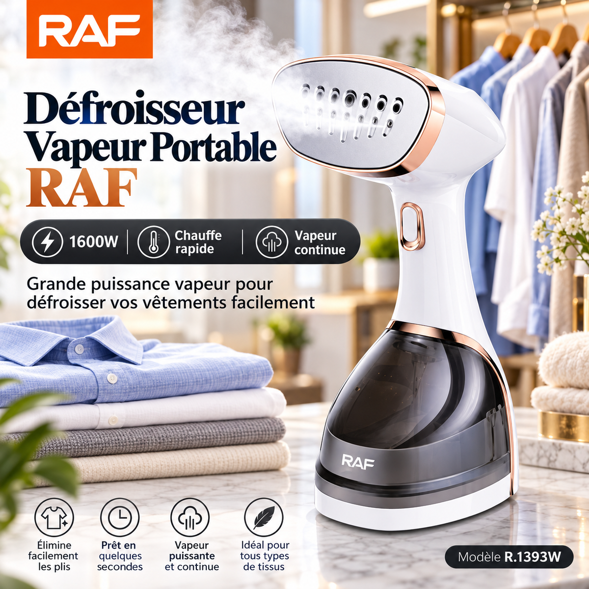 Défroisseur Vapeur Portable RAF R.1393W 1600W