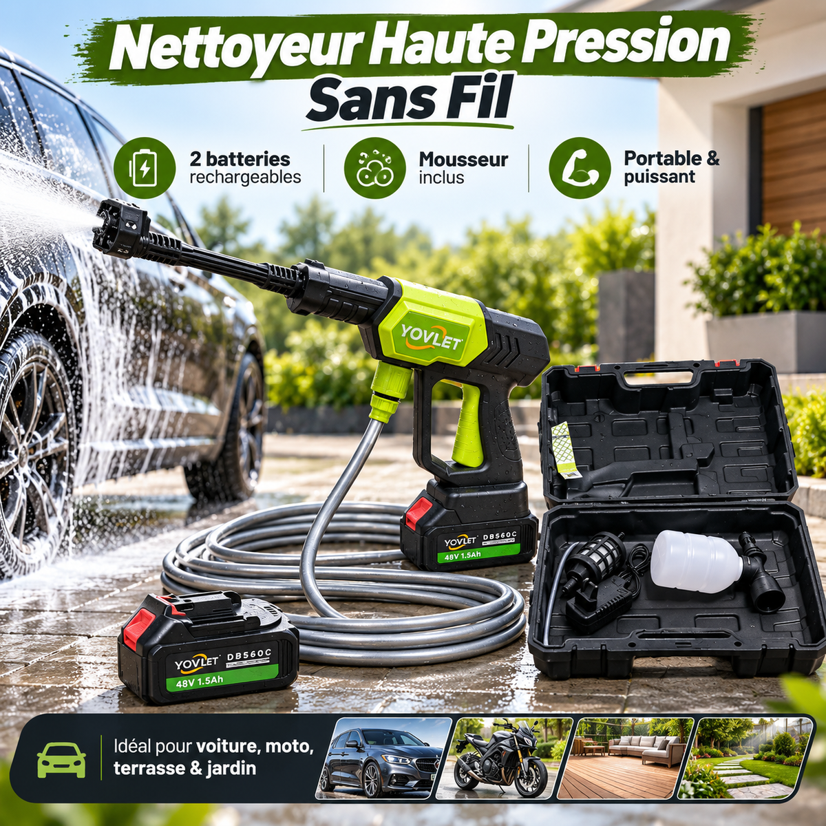 Nettoyeur Haute Pression Sans Fil YOVLET DB560C 48V 2 batteries